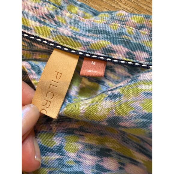 Pilcro Tisha Surplice Long Sleeve Collared Blouse Top Blue Print M - Picture 10 of 11